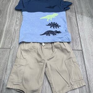 Kids Headquarters Dino Shirt & Beige Shorts